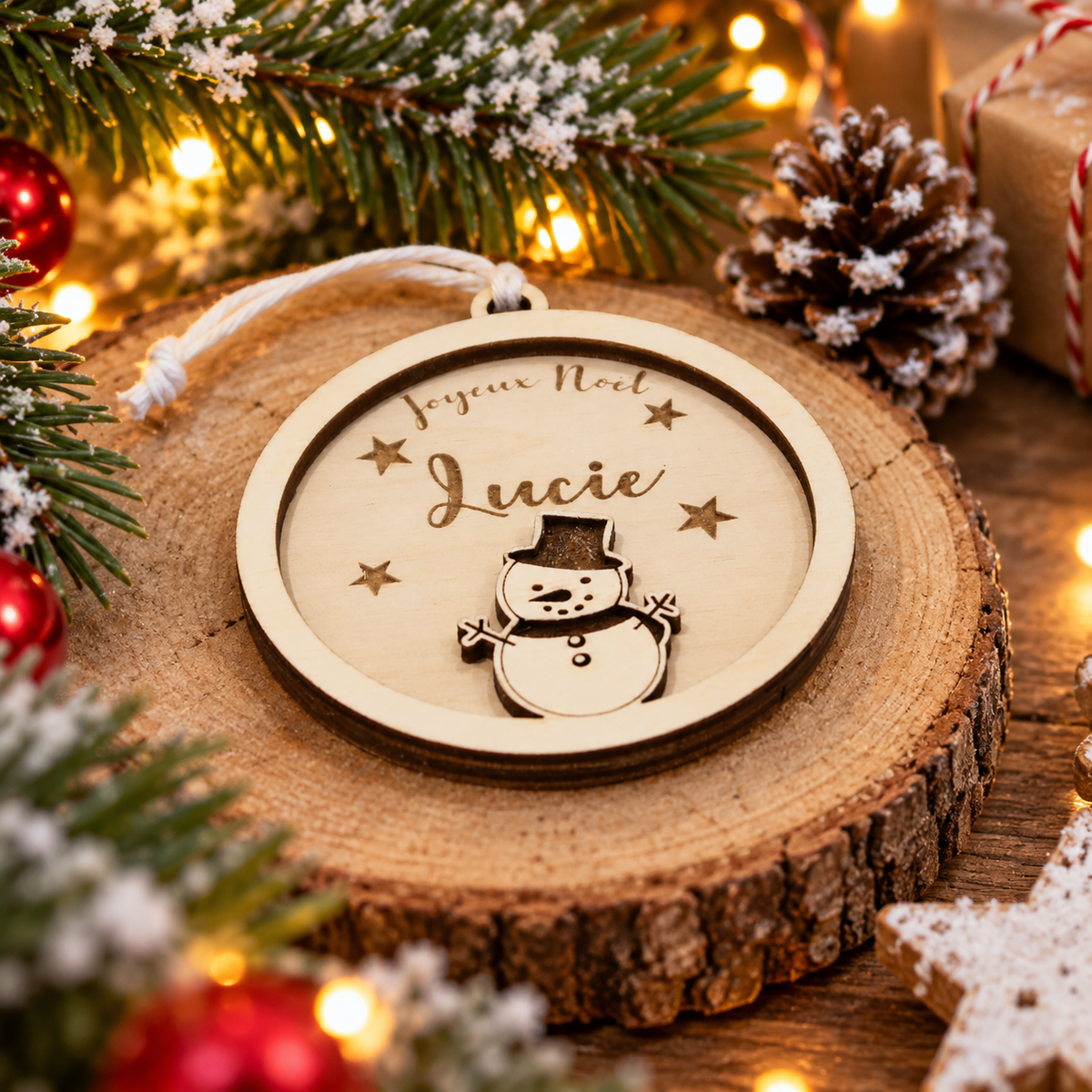 Suspension de Noël personnalisée – Bonhomme de neige