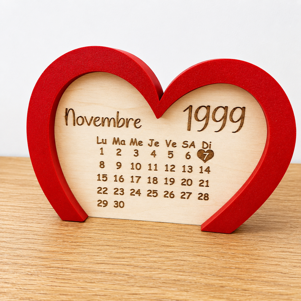 Cœur Calendrier Personnalisé en Bois "Une Date Pour Toujours"