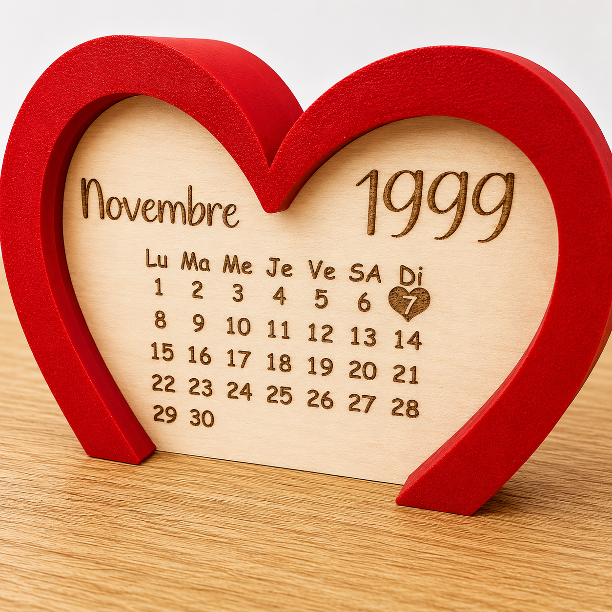 Cœur Calendrier Personnalisé en Bois "Une Date Pour Toujours"