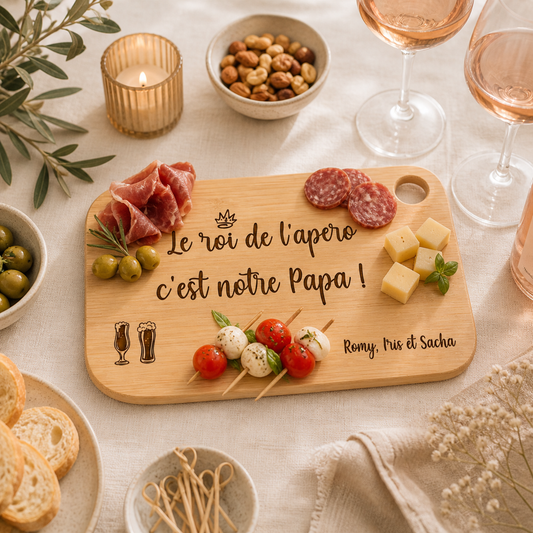 Plateau à apéro "Le roi de l'apéro c'est notre papa" à personnaliser