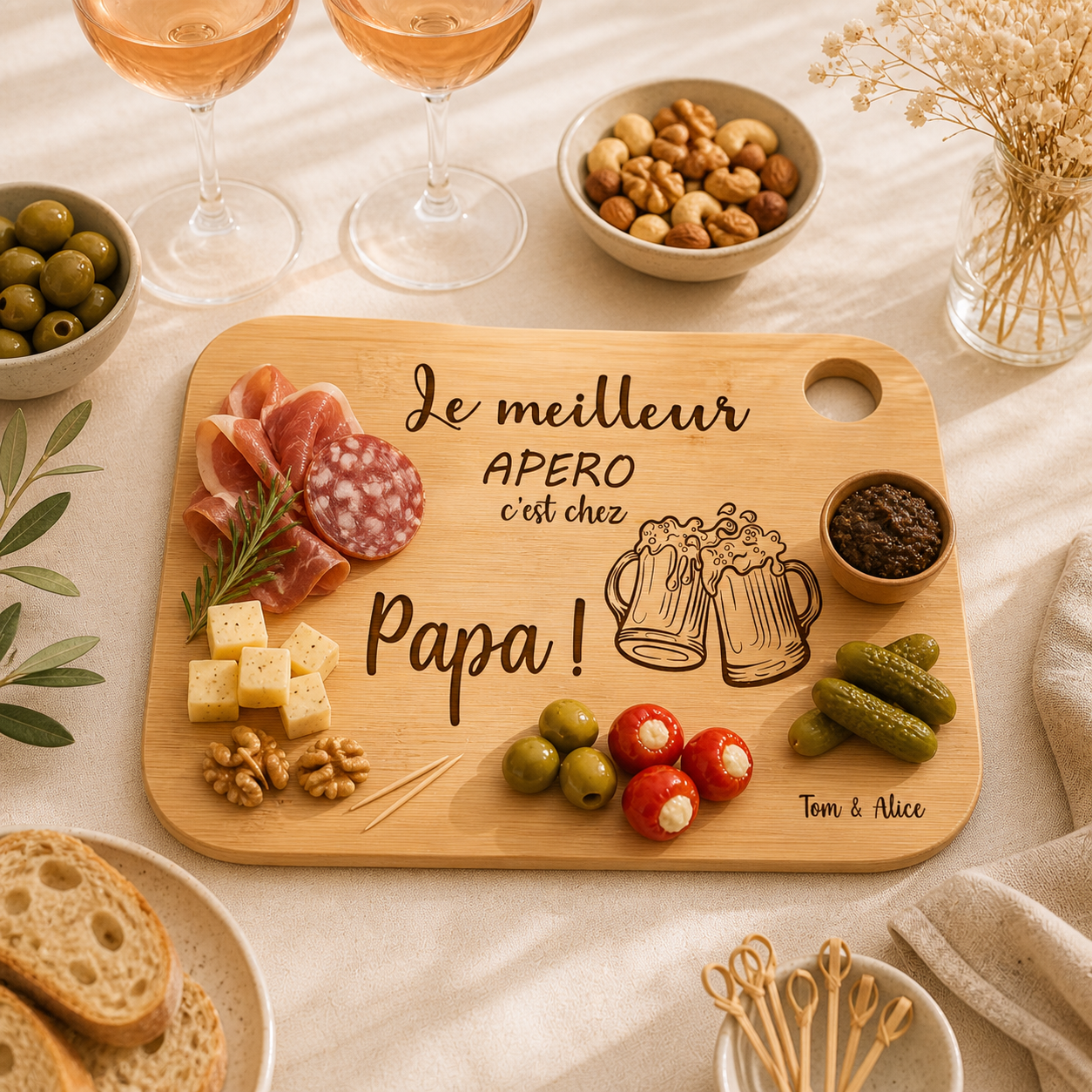 Plateau à apéro "Apéro chez papa" à personnaliser