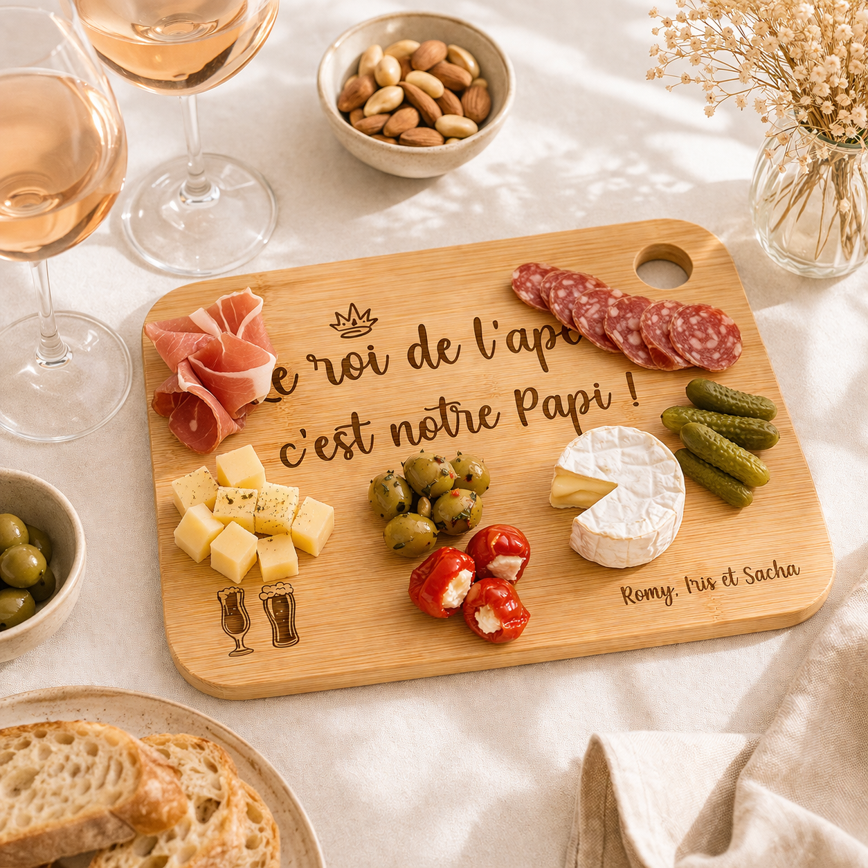 Plateau à apéro "Le roi de l'apéro c'est notre papi" à personnaliser