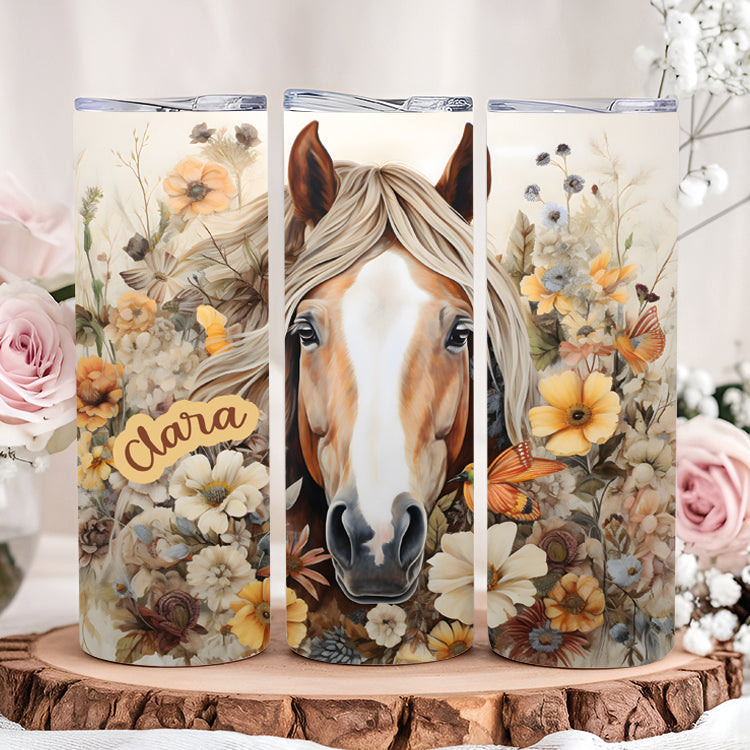 Tumbler isotherme "Cheval fleur" personnalisable