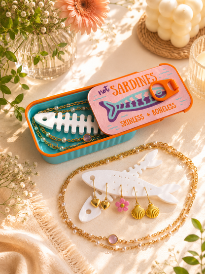 Boîte à bijoux Sardine orange et turquoise