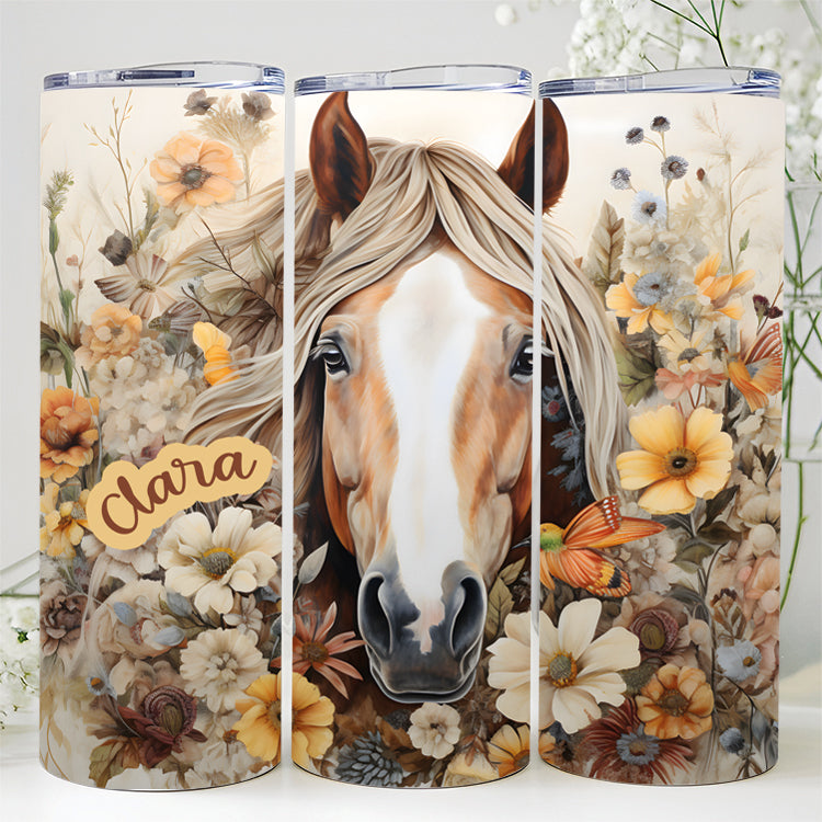 Tumbler isotherme "Cheval fleur" personnalisable