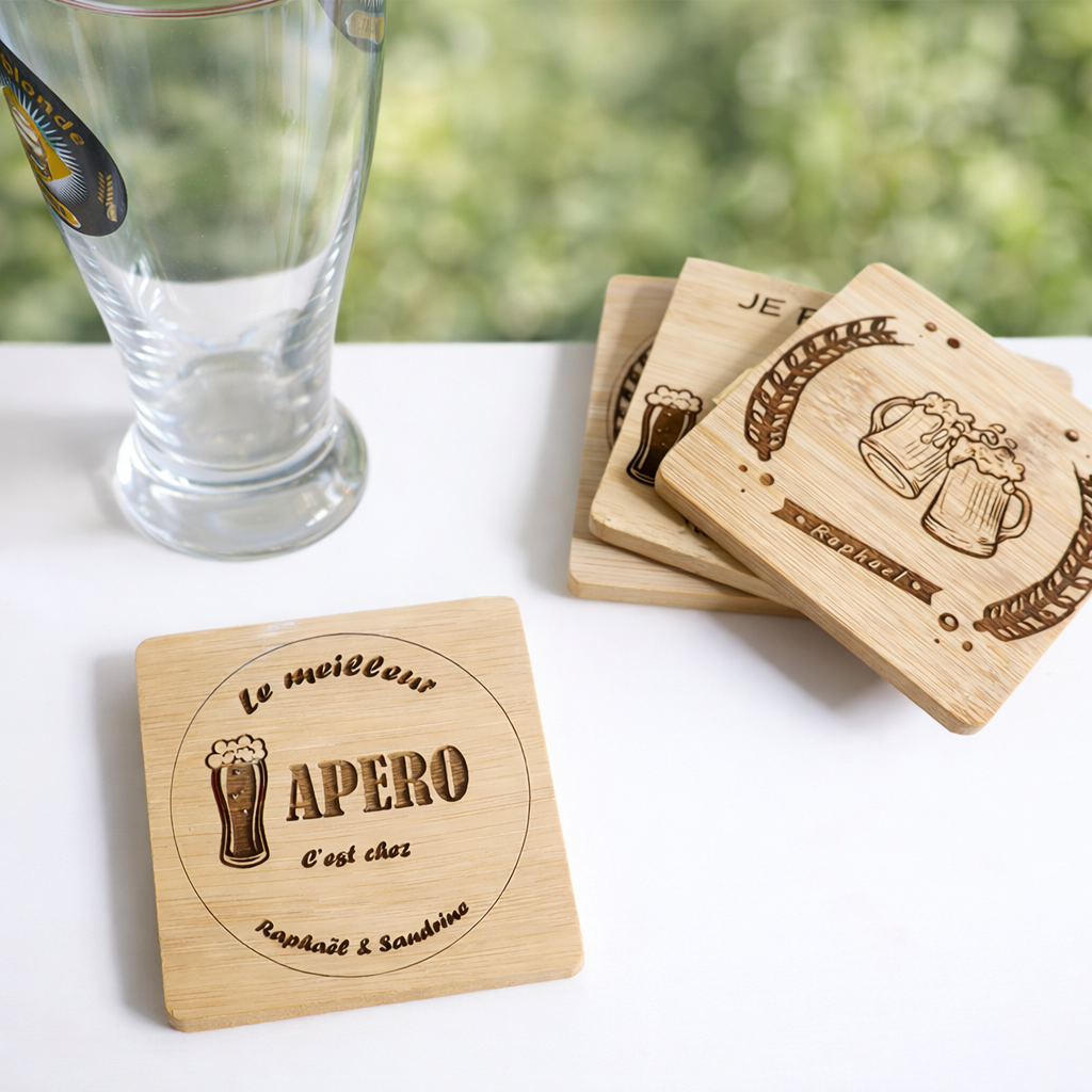 Sous verres bambou personnalisables