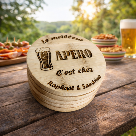 Sous verres bambou rond personnalisables