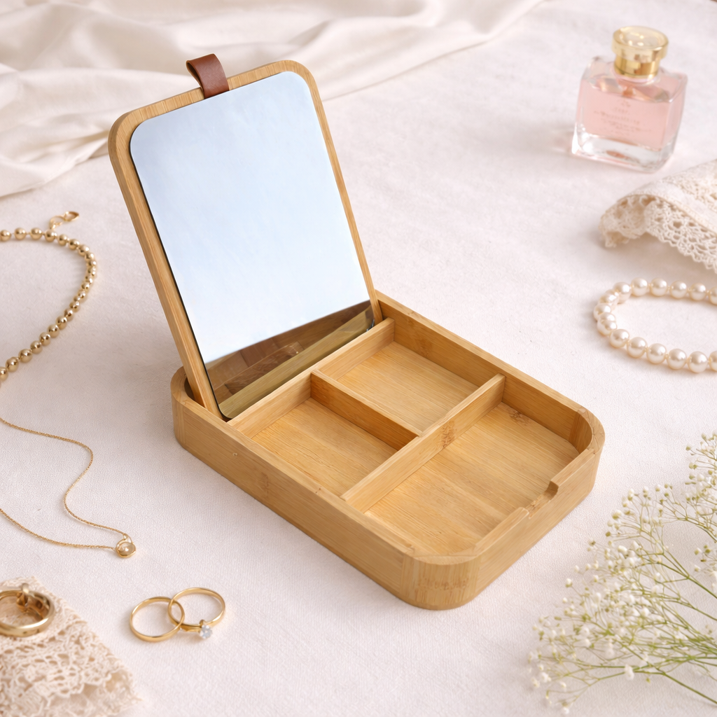 Boîte à bijoux / maquillage en bambou à personnalisée avec prénom