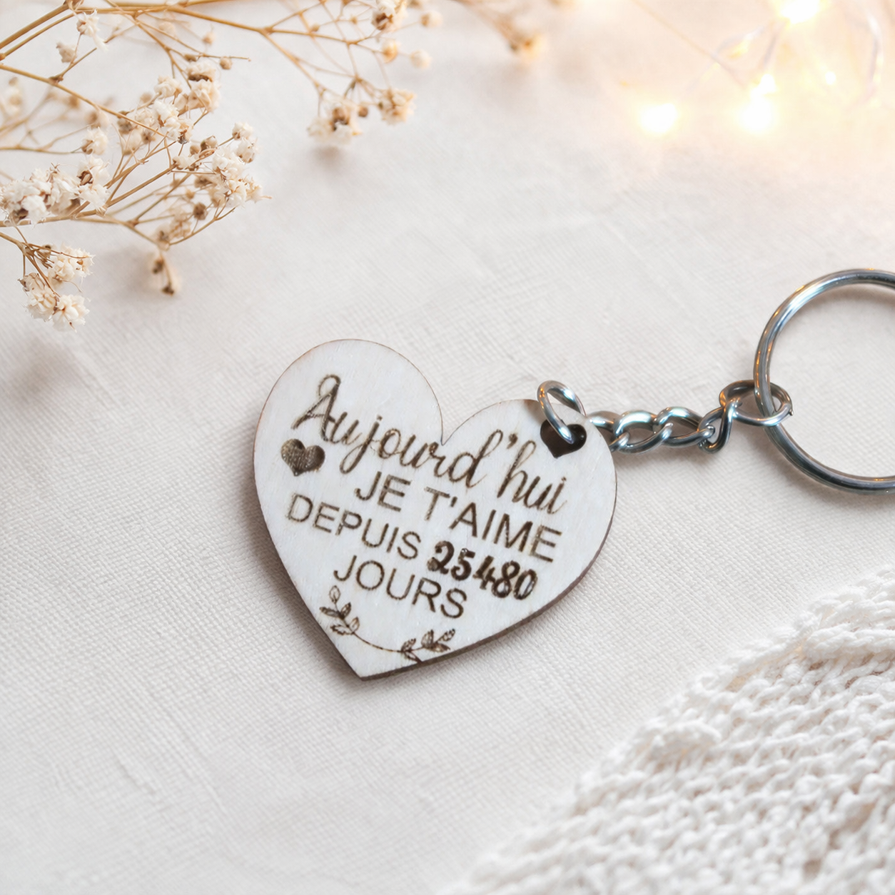 Porte clé Coeur "Je t'aime depuis"