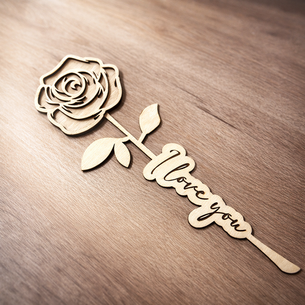 Rose en bois "I love you"