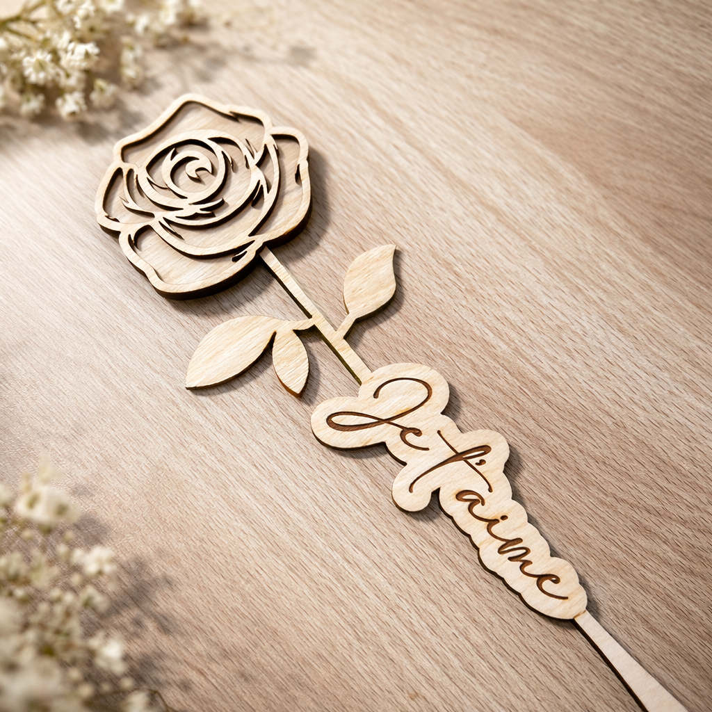 Rose en bois "Je t'aime"
