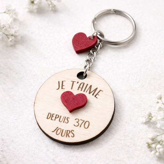Porte clé "Je t'aime depuis" breloque coeur