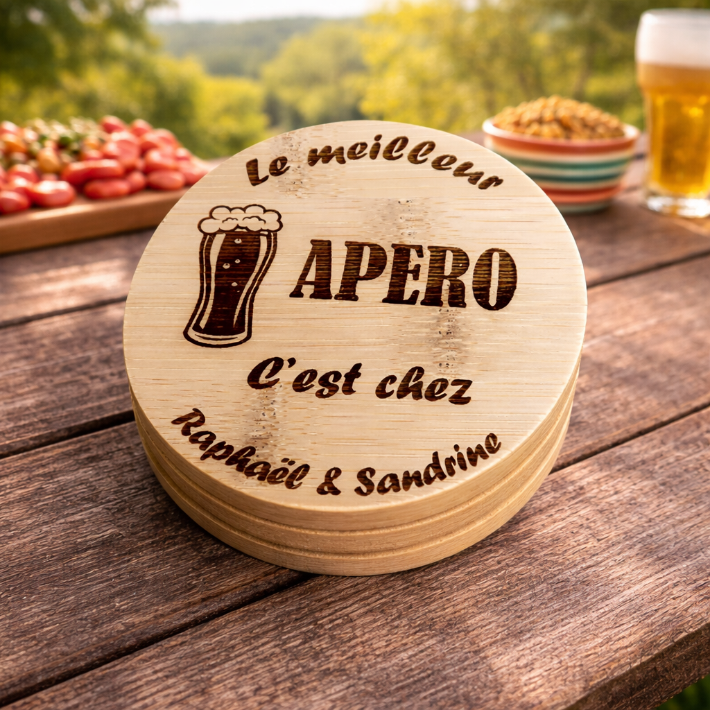 Sous verres bambou rond personnalisables