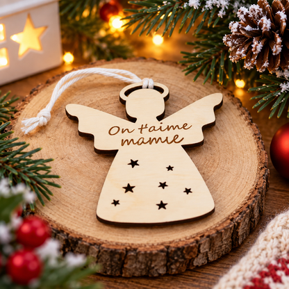Suspension Ange de Noël personnalisée – « On t’aime »