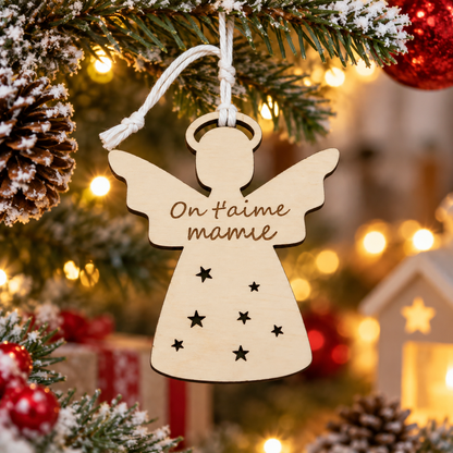 Suspension Ange de Noël personnalisée – « On t’aime »