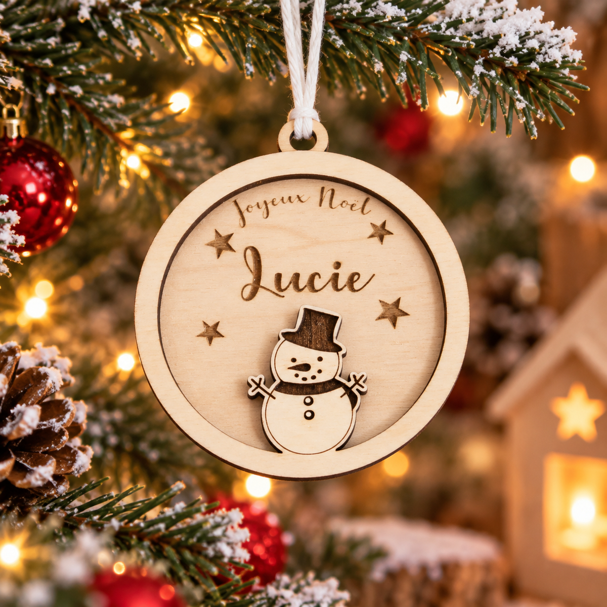 Suspension de Noël personnalisée – Bonhomme de neige
