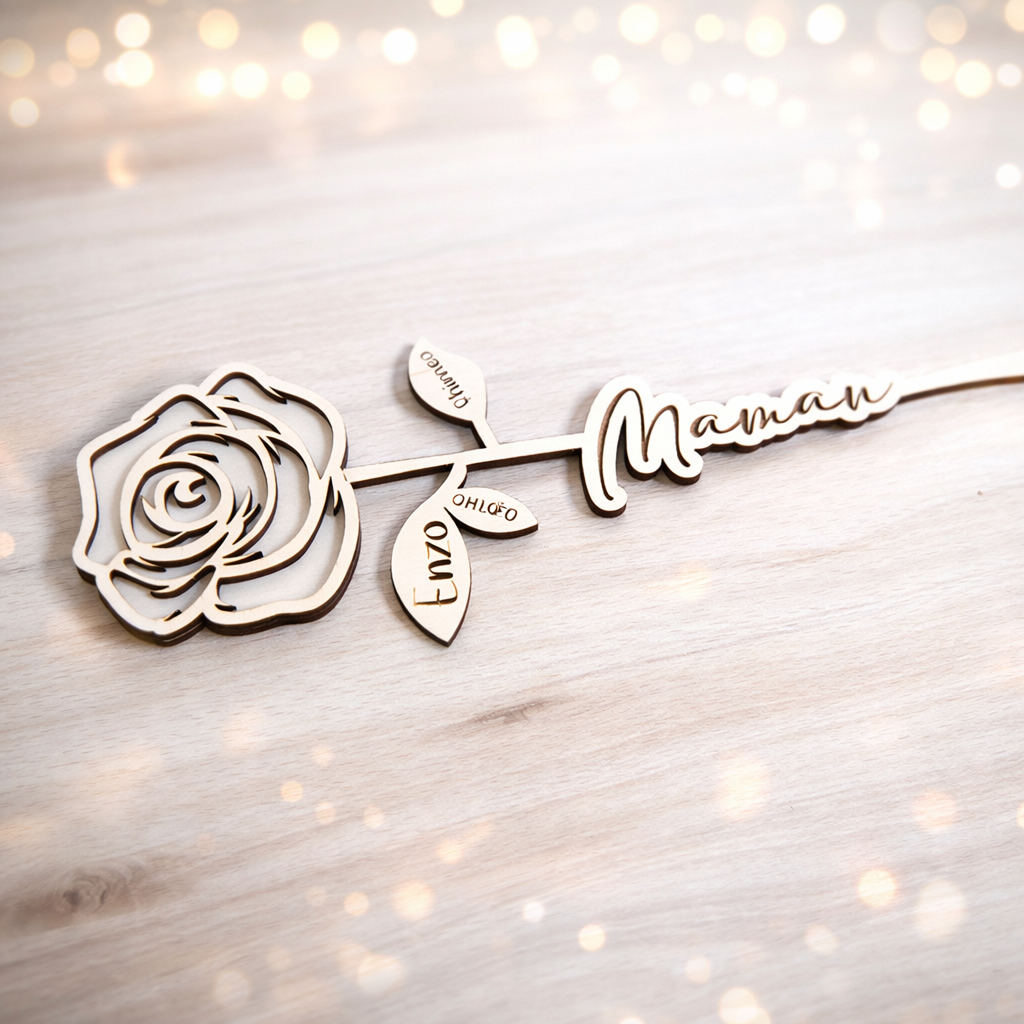 Rose en bois personnalisable "Maman"