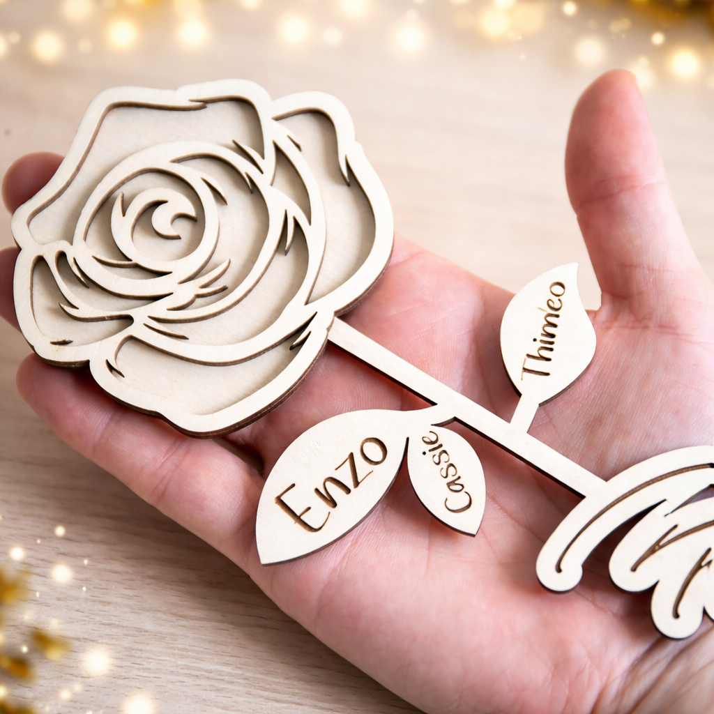 Rose en bois personnalisable "Maman"