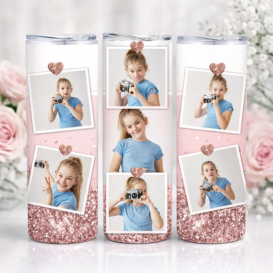 Tumbler isotherme "Rose-Gold-Glitter-Photo" personnalisable