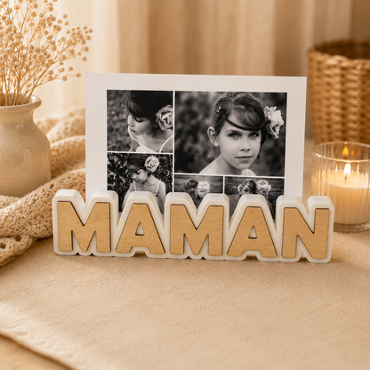 Porte-photo magnétique MAMAN – Blanc & Bois