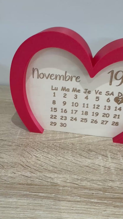Cœur Calendrier Personnalisé en Bois "Une Date Pour Toujours"