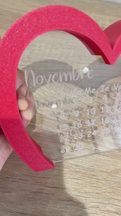 Cœur Calendrier Personnalisé en Plexiglas "Une Date Pour Toujours"